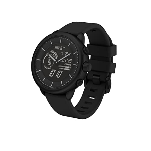 Fossil Unisex Gen 6 Wellness Edition 44mm Silicone Hybrid Smart Watch, Color: Black (Model: FTW7080)