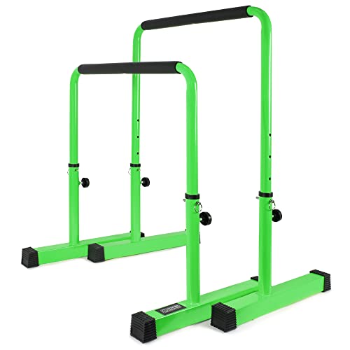 POWER GUIDANCE Dip Bar, Dip Stand Station for Full Body Strength Training, Adjustable Height 30Inches – 38.6Inched, Capacity 1200Lbs, 3 Colors Available (green)