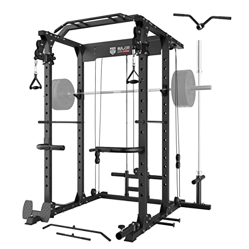 MAJOR LUTIE Power Cage, PLM03 1400 lbs Multi-Function Power Rack with Adjustable Cable Crossover System and More Exercise Machine Attachments(Black) (D24)