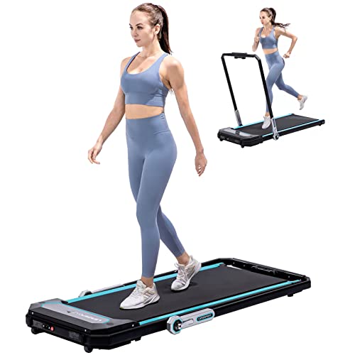LSRZSPORT Portable Under Desk Treadmill, Walking Pad Slim Treadmill Walking Jogging Slow Running Treadmill for Home and Office with Remote Control, Speaker and LED Display, Installation-Free, Green
