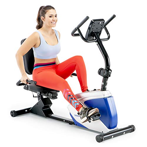Marcy 8 Levels Magnetic Resistance Recumbent Exercise Bike with Adjustable Seat, 250-lb Capacity ME-1019R,Blue