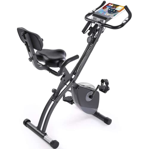 Folding Exercise Bike Stationary Bike 3-1 Exercise Bike with Arm Resistance Bands& 8-level Magnetic Resistance & LCD Monitor & Comfortable Seat