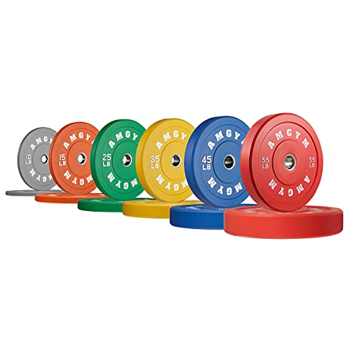 AMGYM Color Olympic Bumper Plate, Weights Plates, Bumper Weight Plate, Steel Insert, Strength Training(370lb set)