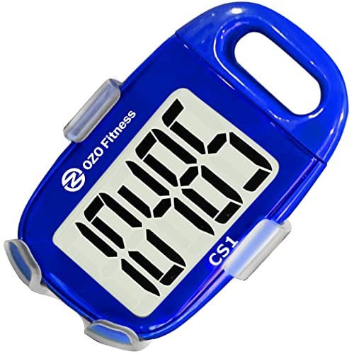 OZO Fitness CS1 Easy Pedometer for Walking – Step Counter with Large Display, Clip on and Lanyard (Blue)