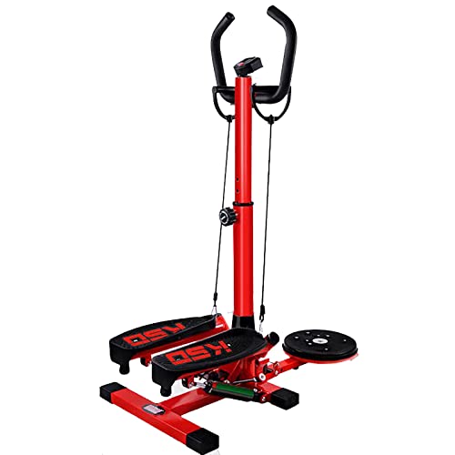 USBBAG Twist Stepper Machine with Resistance Bands, Adjustable Workout Fitness Equipment with Handle Bar and LCD Display for Home Gym Exercise (B,Red)