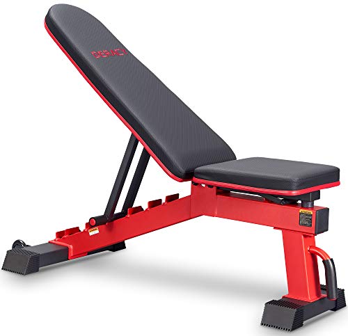 DERACY Adjustable Weight Bench for Full Body Workout, Incline and Decline Weight Bench for Indoor Workout, Home Gym (Red)