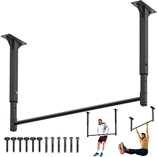 Kipika 48 Inch Ceiling Mount Pull Up Bar, 4 Levels of Height Adjustment, Meet the Needs of Different Exercise Spaces, 1 3/10″ Comfort Grip, 500 LB Capacity