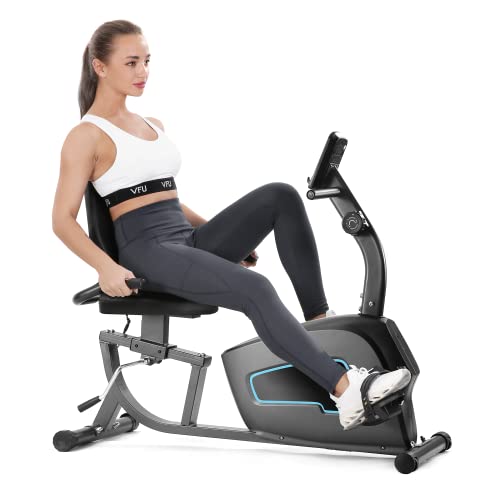 Recumbent Exercise Bike, Sturdy & Quiet Stationary Recumbent Bike Large Comfortable Seat with Pulse Monitor 8 Levels Magnetic and iPad Holder Cardio Workout at Home for Seniors Adults