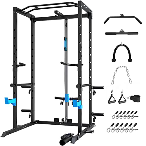 ULTRA FUEGO Power Cage, Multi-Functional Power Rack with J-Hooks, Dip Handles, Landmine Attachment and Optional Cable Pulley System for Home Gym (896)