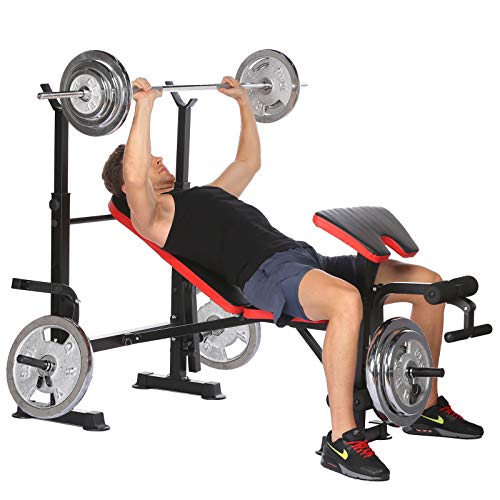 330lbs Adjustable Olympic Weight Bench with Preacher Curl & Leg Developer, Lifting Press Gym Exercise Equipment for Full-Body Workout (53 x 55.1 x 51.2 inch)
