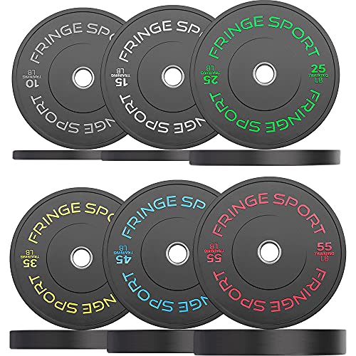 Fringe Sport Contrast Bumper Plates Set | 370 lbs Weights Plate Set for 2-in Barbells | Low Bounce Rubber Barbell Weights Set for Home Gym | Barbell Plates for Strength Training and Weight Lifting