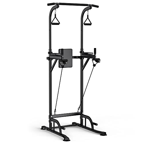 WMK Power Tower Dip Station Pull Up Bar for Home Gym Strength Training Fitness Workout Equipment Height Adjustable Multi-Function 330lbs with Backrest