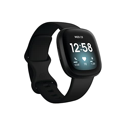Fitbit Versa 3 Health & Fitness Smartwatch with GPS, 24/7 Heart Rate, Alexa Built-in, 6+ Days Battery, Black/Black, One Size (S & L Bands Included)