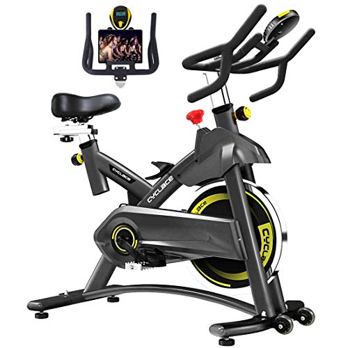 Cyclace Exercise Bike Stationary – 330 Lbs Weight Capacity – Indoor Cycling Bike with Comfortable Seat Cushion, Tablet Holder, and LCD Monitor for Home Workout