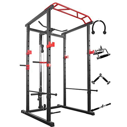 IFAST Power Cage with LAT Pulldown 1000 LBs Capacity Power Rack Weight Cage for Men Women Strength Training Powerlifting Home Gym Equipment (Power Cage with LAT Pull Down + Cable Attachments)