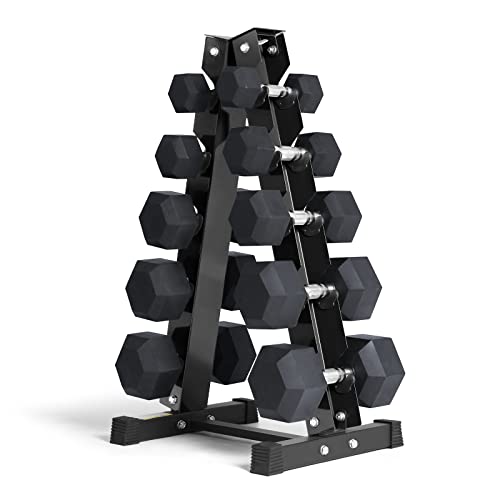 RitFit 300LB Rubber Hex Dumbbell Sets with Weights Rack, Multiple Color Choices Available, Great Gym Equipment for Home, Strength Training, Workouts (300LB, Black)
