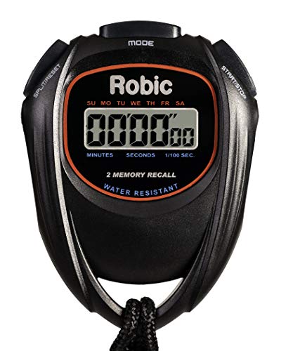 Robic Easy to Use, High Precision Stopwatch Water Resistant 2 Memory Stopwatch, Black