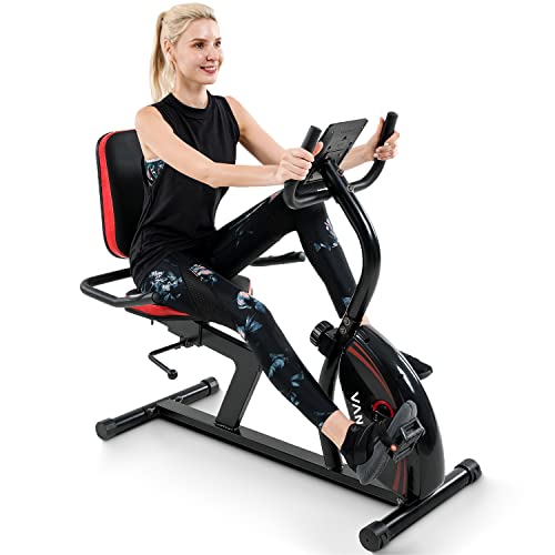 Vanswe Recumbent Exercise Bike for Adults Seniors – Cardio Workout at Home with 16 Levels Magnetic Resistance, 380 lbs Weight Capacity, LED Monitor, Adjustable Seat, Bluetooth Connectivity and Pulse Rate Monitoring RB661 (Red&Black)