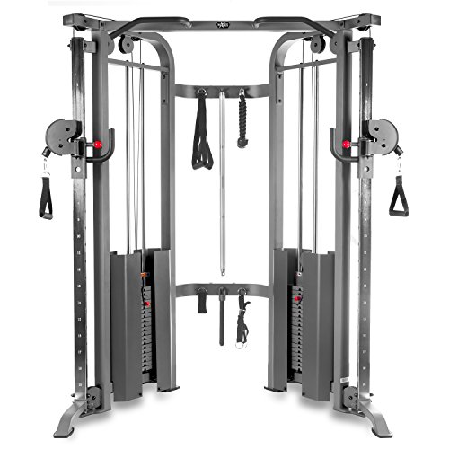 XMark Functional Trainer Cable Machine, Dual Adjustable Pulley Machine with 200 lb Weight Stacks, 19 Levels of Adjustments and Premium Accessory Package