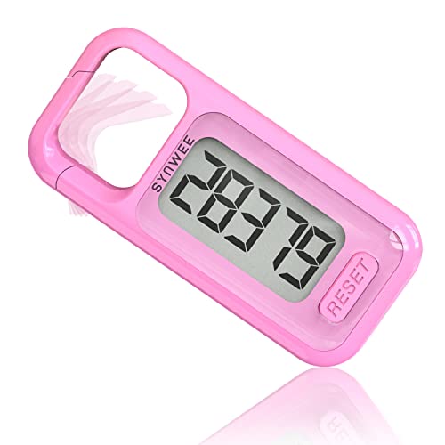 synwee Simple Walking 3D Pedometer, Portable Carabiner Step Counter, Steps Tracker with Neck Lanyard for Seniors Men Women Kids (Pink)