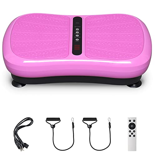 Ktaxon Vibration Plate, Vibration Machine, Vibrating Plate Exercise Machine with LCD Display, 5 Mode, 180 Level, Remote Control and Resistance Bands(Classic Pink)