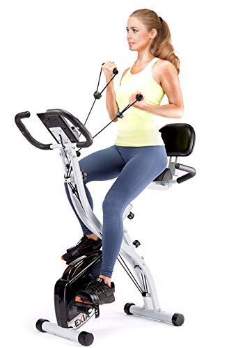 EXIA Folding Magnetic Exercise Bike with Pulse Sensor, Upright and Recumbent Stationary Bike with Arm Resistance Bands Ropes, 3 in 1 Cycling Indoor Trainer, Perfect for Indoor, Men, Women, and Senior