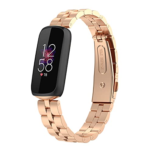 FitTurn Bands Compatible with Fitbit Luxe Metal Stainless Steel Watch Band Replacement Classic Durable Solid Link Accessory Buckle Metal Strap Wrist Band for Luxe Fitness Wellness Tracker (RoseGold)