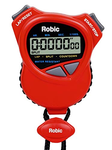 Robic 1000W Dual Stopwatch with Countdown Timer- Red. Most Comfortable Stopwatch Ever, Soft Rubber Grips. Use it for Swimming, Fitness, Track, Running, Training, Racing. America’s Timer.