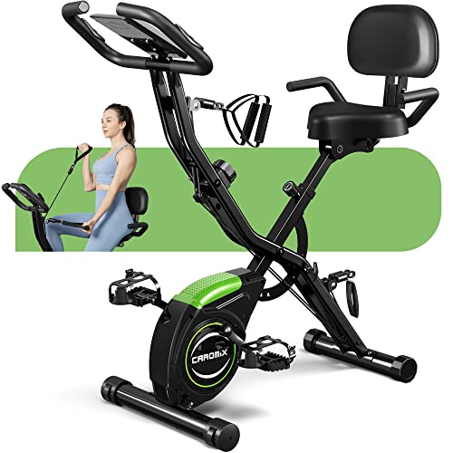 Caromix Folding Exercise Bike, 4 in 1 Stationary Magnetic Cycling Bicycle Upright Indoor Cycling Bike for Home Workout 330LB Capacity (Black)