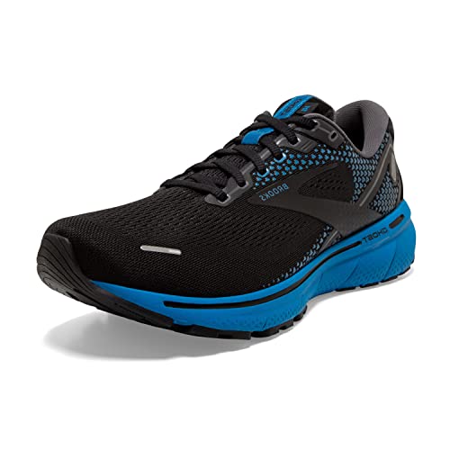 Brooks Ghost 14 Sneakers for Men Offers Soft Fabric Lining, Plush Tongue and Collar, and L Lace-Up Closure Shoes Black/Blackened Pearl/Blue 10.5 D – Medium