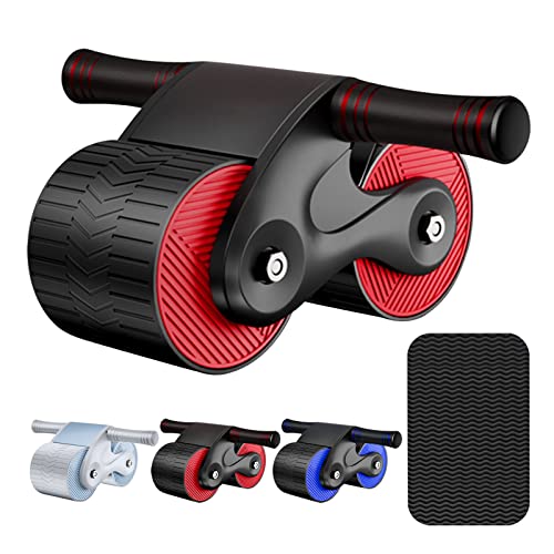 Automatic Rebound Abdominal Wheel-New Springback Wheels Roller Domestic Abdominal Exerciser-Double Round Ab Roller Wheel Exercise Equipment with Knee Mat for Abdominal Core Strength Training for Beginners Home Workout (Red)