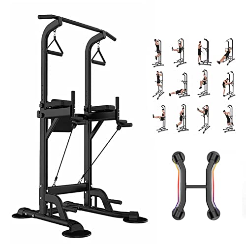 Power Tower Dip Station Pull Up Bar Exercise Tower Adjustable Pull Up Station Pull Up Tower Bar for Home Gym Multi-Function Strength Training Fitness Equipment with Backrest and Armrest 330LBS