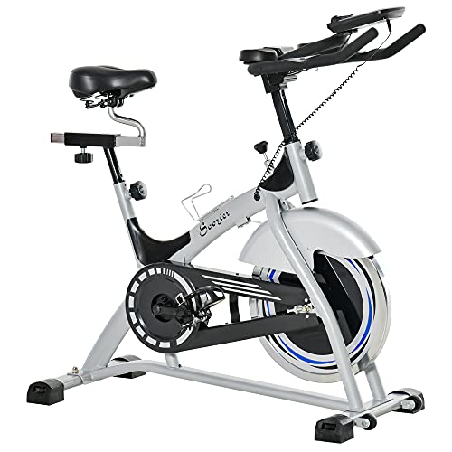 Soozier Exercise Bike, Indoor Cycling Stationary Bike, Belt Drive with Heart Rate, Adjustable Seat and Handlebar, LCD Monitor for Home Workout