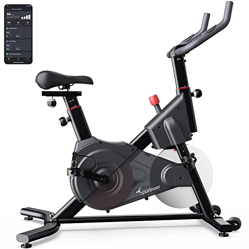 Sportneer Exercise Bike for Home, Magnetic Resistance Indoor Cycling Bike Stationary Bike with Heart Rate Monitor, Spin Bike Workout Bike for Gym, Immersive Cycling, Aluminum Flywheel, Bluetooth&APP