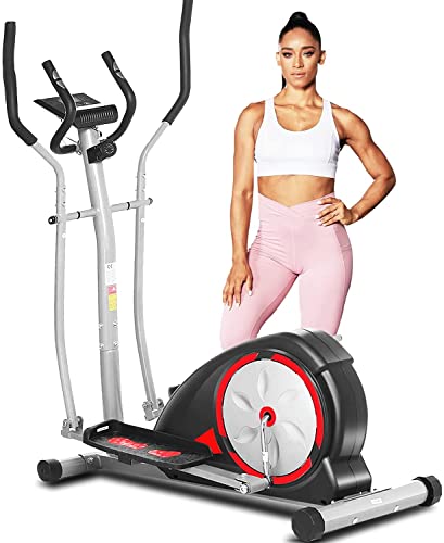 ANCHEER Elliptical Machine, Compact Elliptical Machines with Pulse Rate Grips and LCD Monitor, 8 Resistance Levels Smooth Quiet Driven for Home Gym Office Workout 350LBS Weight Limit