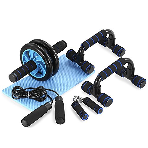 TOMSHOO AB Wheel Roller Kit with Push-Up Bar, Knee Mat, Jump Rope and Hand Gripper – Home Gym Workout for Men Women Core Strength & Abdominal Exercis