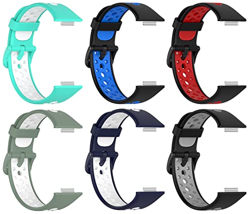 TenCloud 6-Pack Straps Compatible with Huawei Watch Fit 2 Fitness Tracker Metal Connector Replacement Silicone Sport Bands Intended for Huawei Watch Fit 2