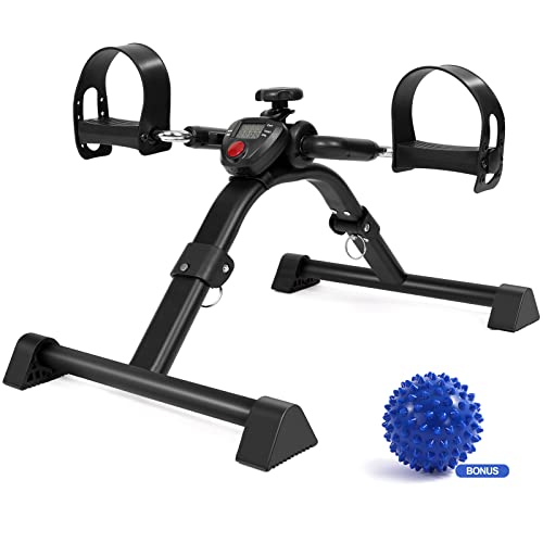 Folding Pedal Exerciser, BOOKCYCLE Mini Exercise Bike, Under Desk Bike Pedal Exerciser for Seniors Legs Arms Physical Therapy Workout at Home Office (Matte black)