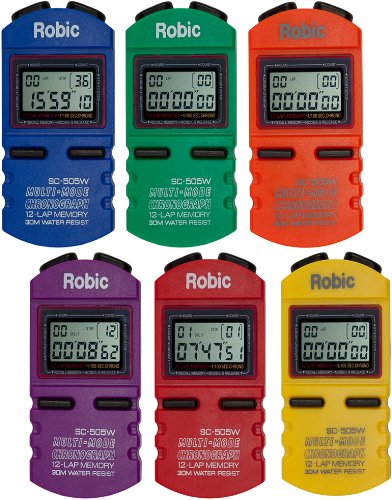 Robic; Developed, Sold and Shipped in America; 12 Memory Recall Professional Quality Stopwatch, Takes 199 Readings, Easy to Use, Easy to Read-Set of 6 Colors