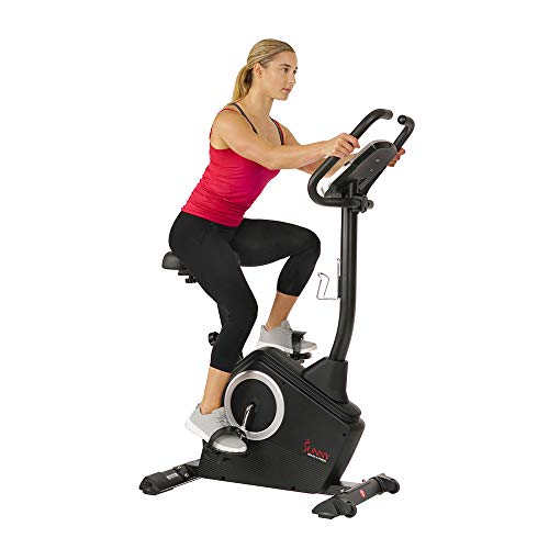 Sunny Health & Fitness Upright Exercise Bike with Electromagnetic Resistance, Programmable Monitor and Pulse Rate Monitoring – SF-B2883