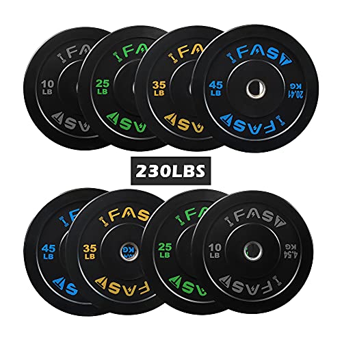230LBs Olympic Weight Plates Set, Rubber Bumper Plates with 2 Inch Steel Insert, Strength Training Barbell Plates for Home Gym Weightlifting, Weight Bench Press and Workout (10lbx2, 25lbx2, 35lbx2, 45lbx2)