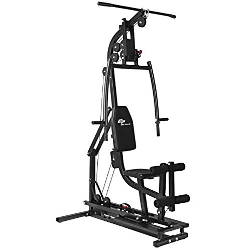 Goplus Multifunctional Home Gym System Trainer Free Weight Strength Training Workout Station Machine for Total Body Training Max Load 330LBS (Black)