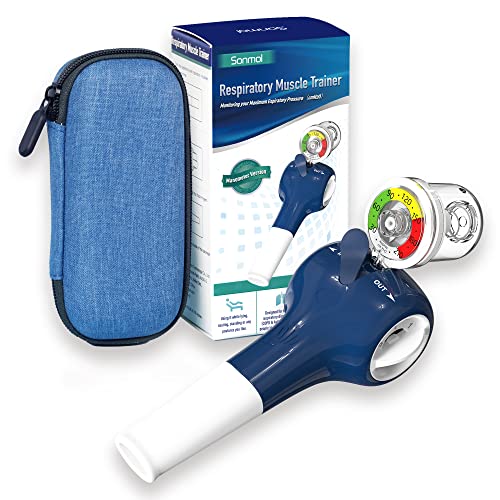 Sonmol Breathing Exercise Device for Lungs with Travel Case Respiratory Muscle Trainer Strength Lung Tester Capacity Expander