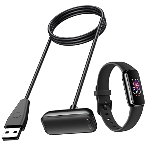 Amzpas [Charger+Band] Charger and Band for Fitbit Luxe Fitness Tracker,3.3ft Durable Charger Cable, Black Siilicone Band for Fitbit Luxe Tracker