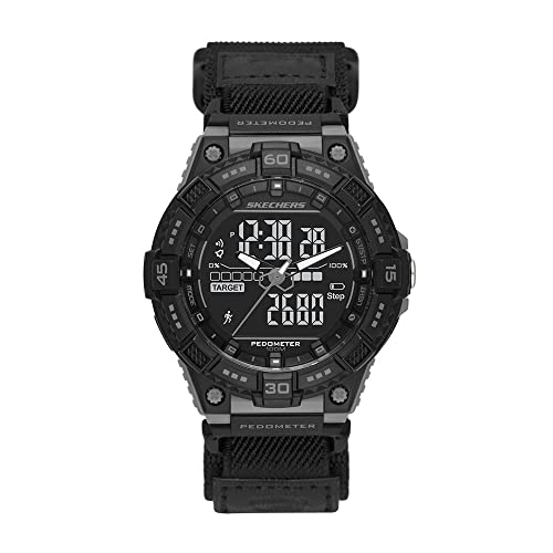 Skechers Men’s Downey Analog-Digital Pedometer Watch, Color: Black (Model: SR1127)