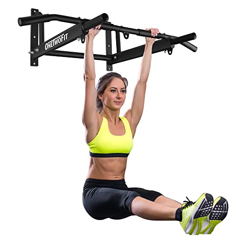 ONETWOFIT Wall Mounted Pull Up Bar with More Stable 6-Hole Design for Indoor and Outdoor Use, Maximum Weight 440 Lbs OT103