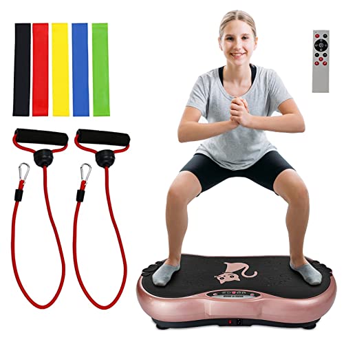 Vibration Plate Exercise Machine Option, Vibration Plate Fitness Platform Machine Home Training Equipment for Weight Loss & Toning with Resistance Bands Set,Gold