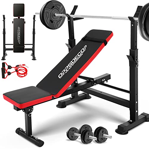 OppsDecor 600lbs 6 in 1 Weight Bench Set with Squat Rack Adjustable Workout Bench with Leg Developer Preacher Curl Rack Fitness Strength Training for Home Gym