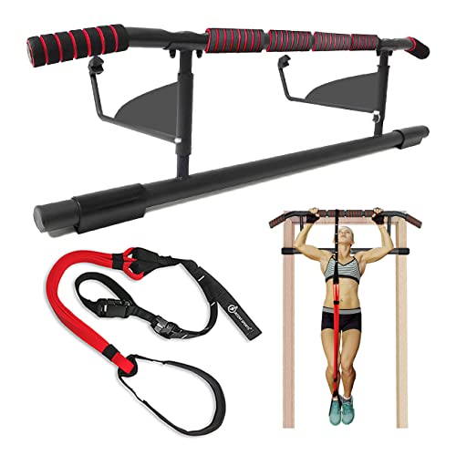 INTENT SPORTS Pull Up Bar for Doorway and Pull Up Assist Bands for Home, Gym, Fitness, Body Stretching, Mobility Work, Weightlifting, Powerlifting, Heavy Duty, Chin Up Exercise Videos, eBook
