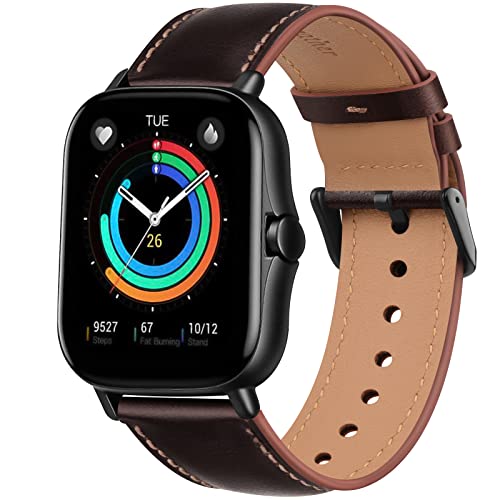 Oumida Leather Band for Amazfit GTS 4 Mini/GTS 4/ GTS 2 Mini/GTS 2e/ GTS 2/ GTS 3/ Amazfit GTR 42 mm, 20mm Quick Release Strap with Metal Buckle, Comfortable Wristband for Men Women